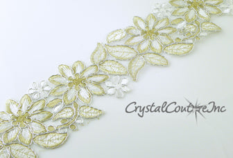 White/Gold/Silver Floral Lace Embroidered Applique - 2 pieces