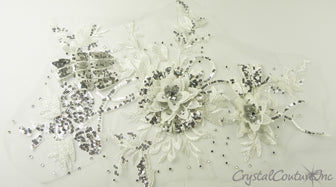3D White Embroidered Applique