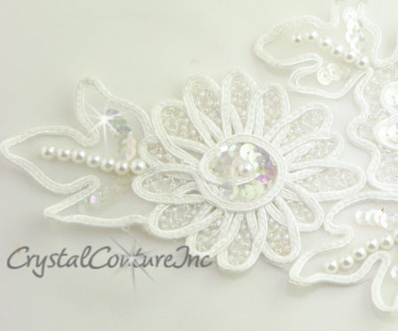 White Sequin & Beaded Pearl Applique