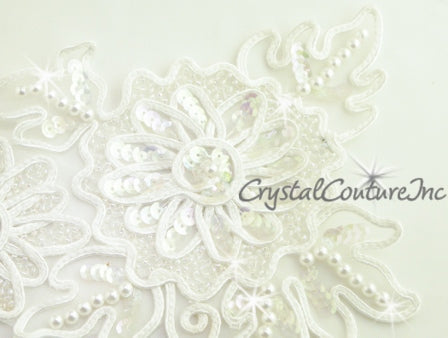 White Sequin & Beaded Pearl Applique