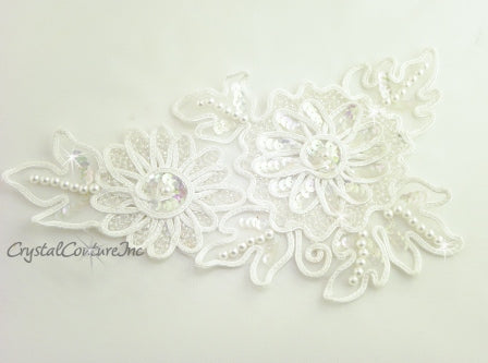 White Sequin & Beaded Pearl Applique