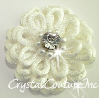 White Corded Flower with Crystal Rhinestone