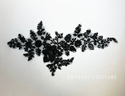 Black Embroidered Beaded Floral Applique with Sequins