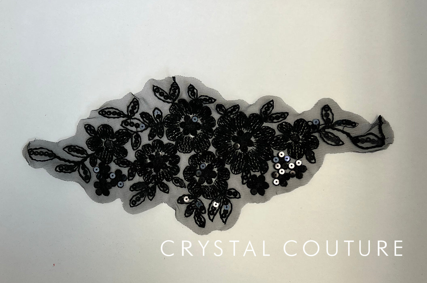Black Embroidered and Beaded Floral Applique