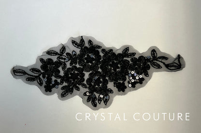 Black Embroidered and Beaded Floral Applique