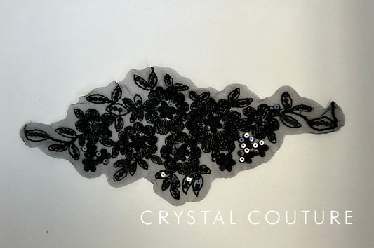 Black Embroidered and Beaded Floral Applique
