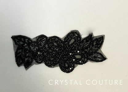 Black Beaded Floral Applique