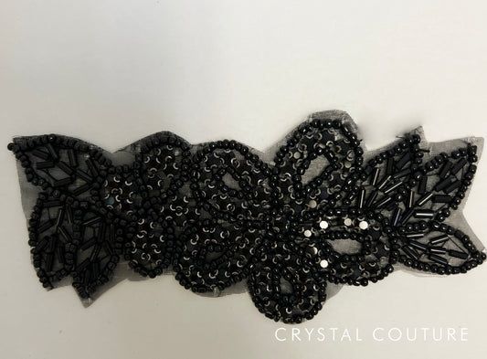 Black Beaded Floral Applique