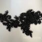 Black Embroidered Beaded Floral Applique with Pearls.
