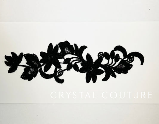 Black Embroidered Floral Applique