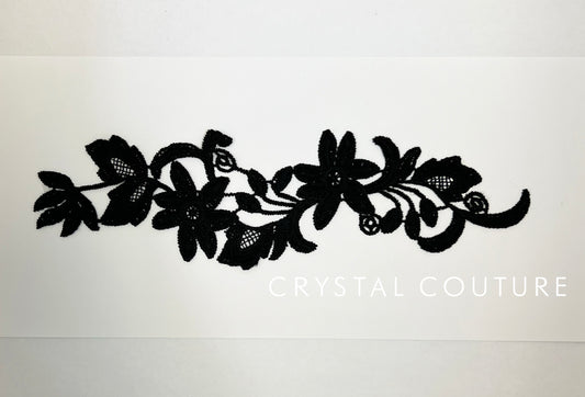 Black Embroidered Floral Applique