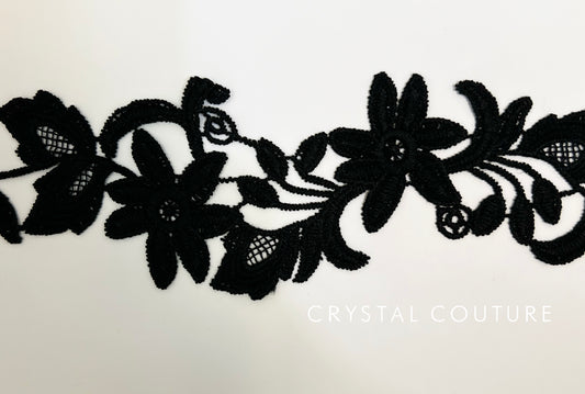 Black Embroidered Floral Applique