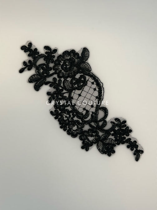 Black Embroidered Floral Applique