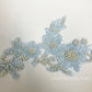 Powder Blue Embroidered Beaded Floral Applique with Pearls.