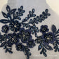 Navy Blue Beaded Embroidered Floral Applique