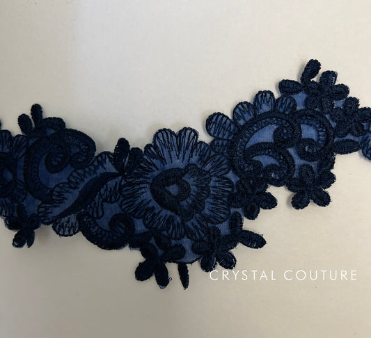 Navy Embroidered Floral Applique
