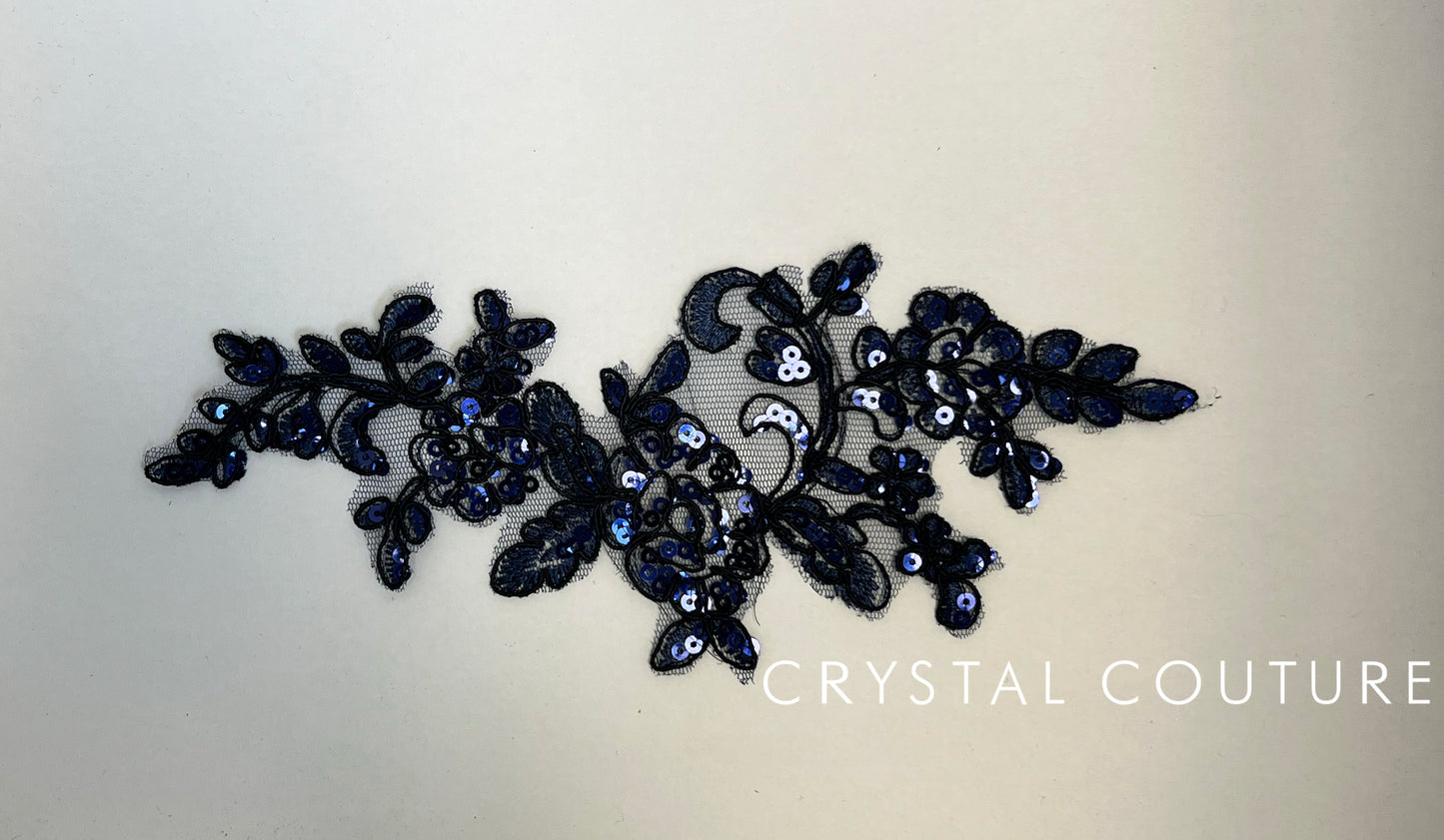 Navy Blue Embroidered Floral Applique