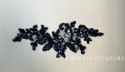 Navy Blue Embroidered Floral Applique