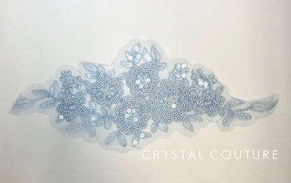 Light Blue Embroidered and Beaded Floral Applique
