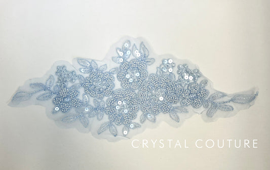 Light Blue Embroidered and Beaded Floral Applique