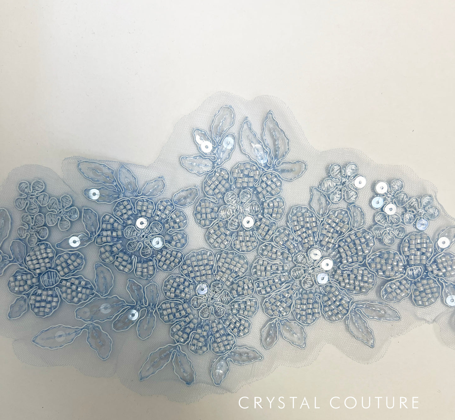 Light Blue Embroidered and Beaded Floral Applique