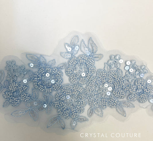 Light Blue Embroidered and Beaded Floral Applique
