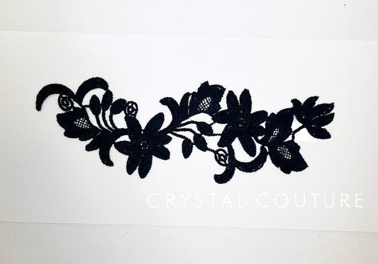 Navy Blue Embroidered Floral Applique