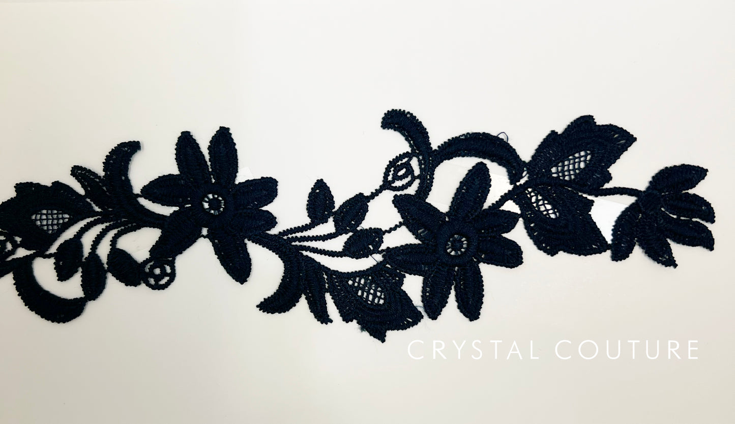 Navy Blue Embroidered Floral Applique