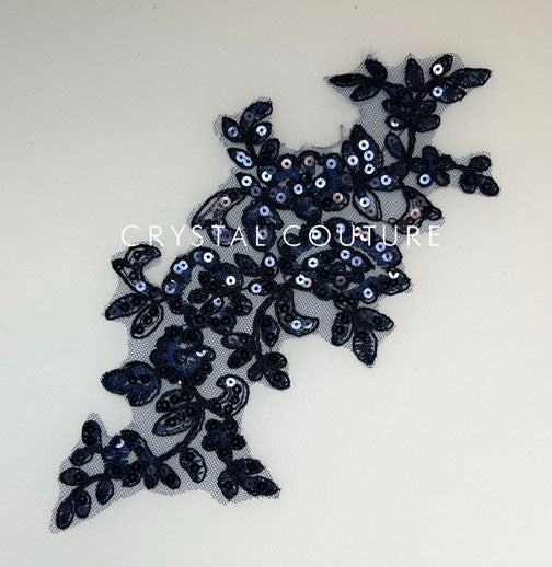 Navy Embroidered Floral Applique with Sequins.