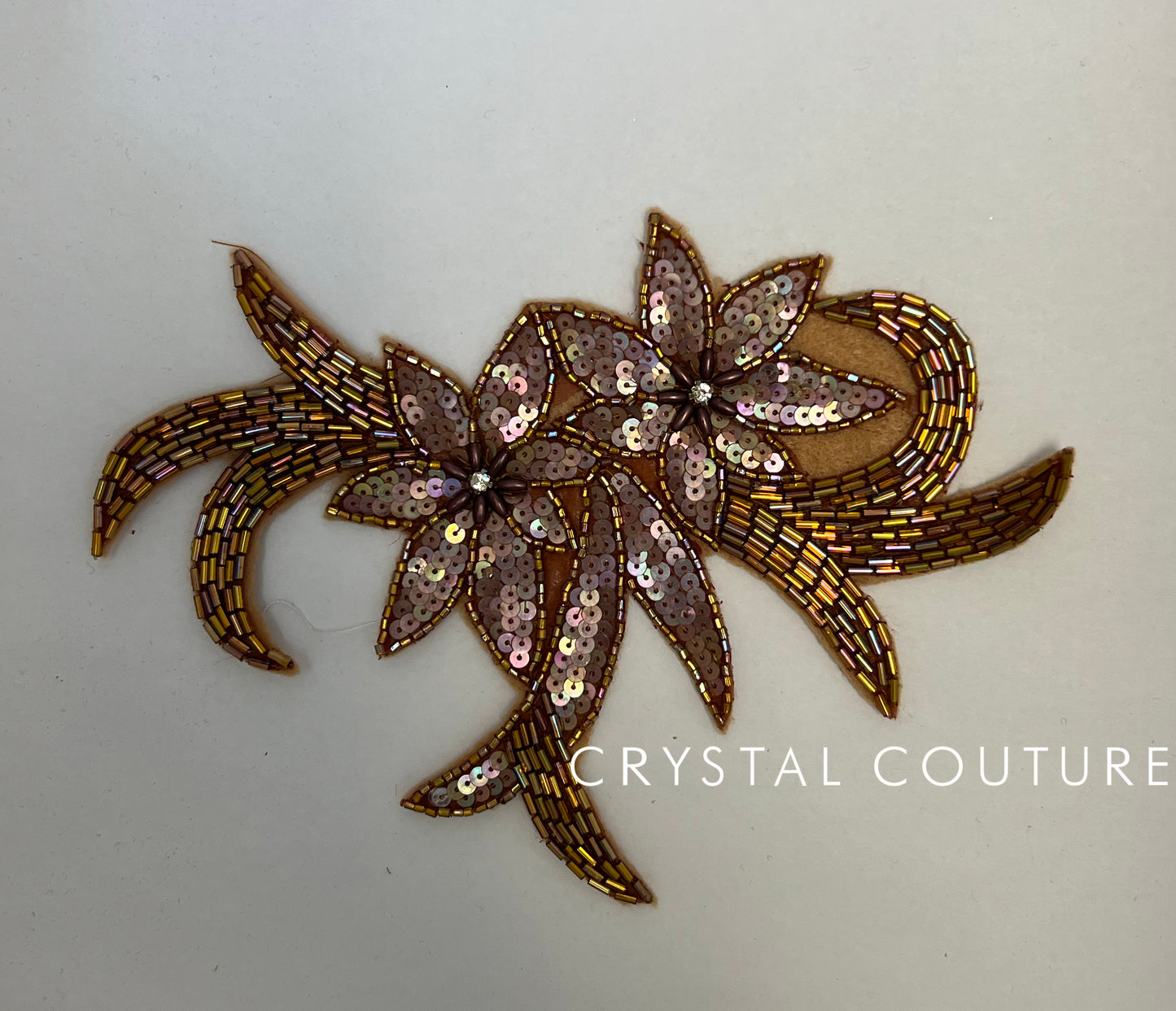 Bronze Beaded/Sequin Floral Applique - Felt Backing