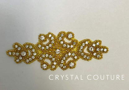 Gold Crystal Beaded Applique - Yellow Backing