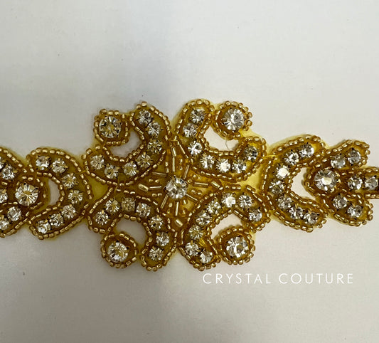 Gold Crystal Beaded Applique - Yellow Backing
