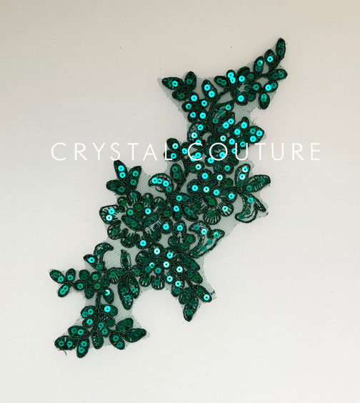 Green Embroidered Floral Applique with Sequins.