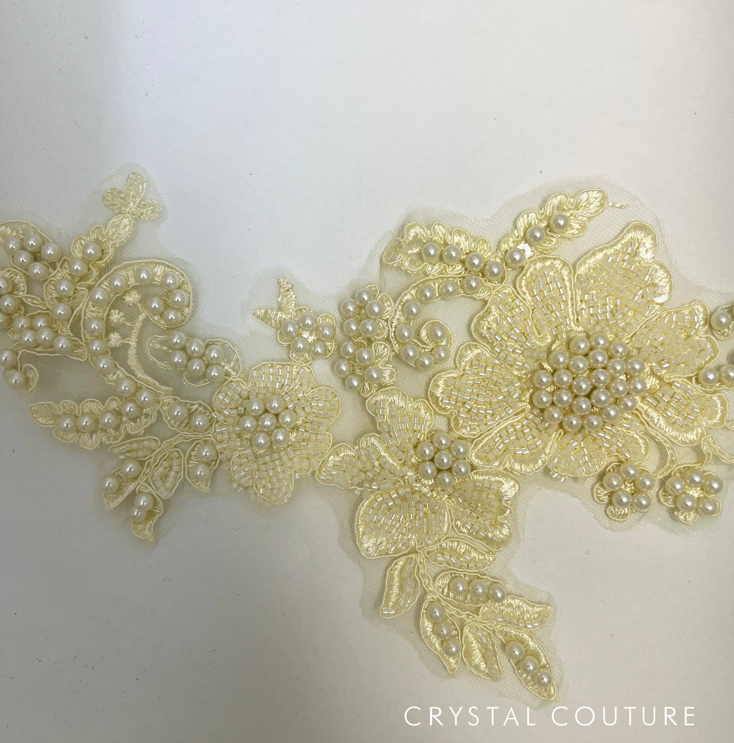 Off White/Ivory Beaded Floral Applique with Pearls.