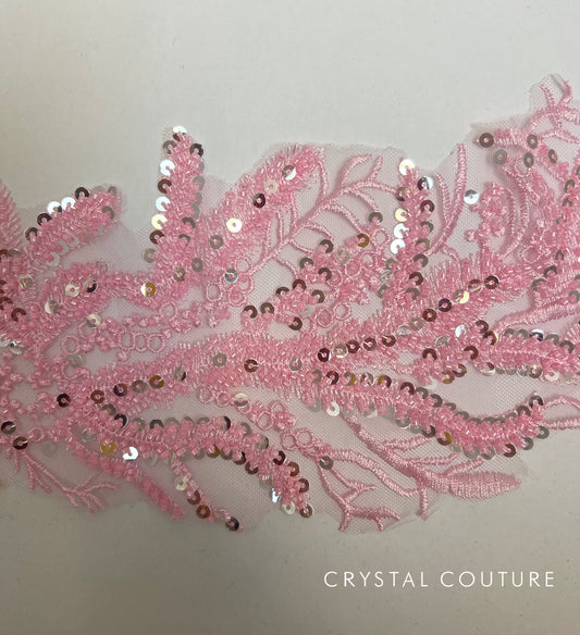Bright Pink Embroidered Applique with Sequins