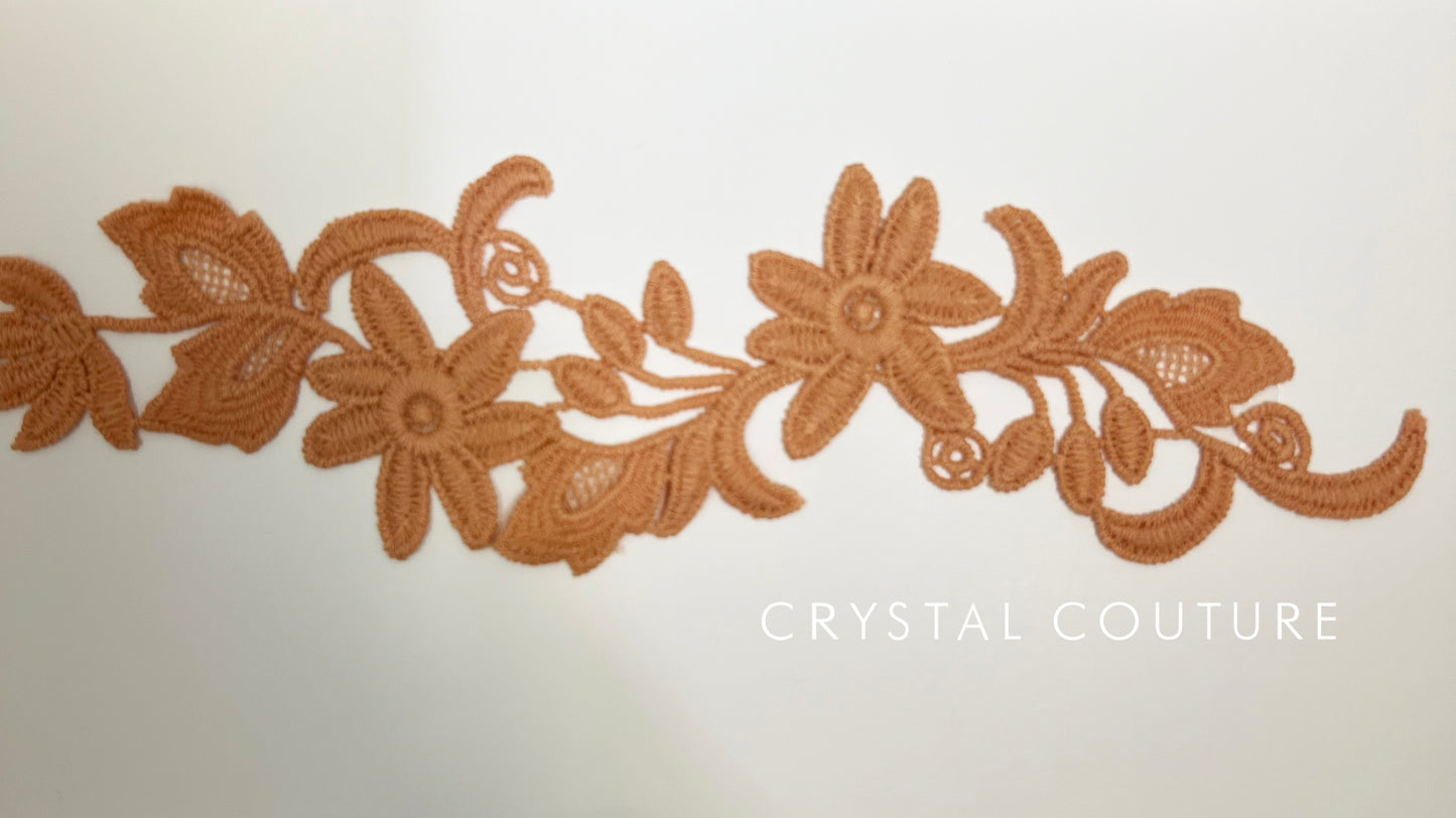 Peachy Pink Embroidered Floral Applique
