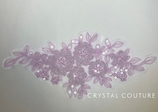 Purple Embroidered and Beaded Floral Applique