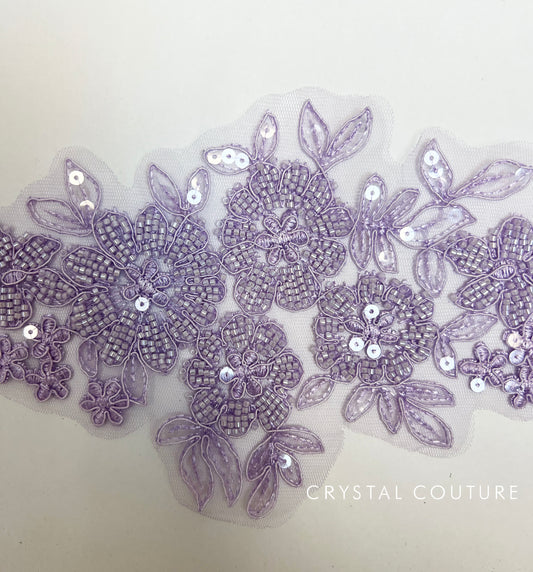 Purple Embroidered and Beaded Floral Applique