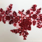 Red Embroidered Beaded Floral Applique with Sequins