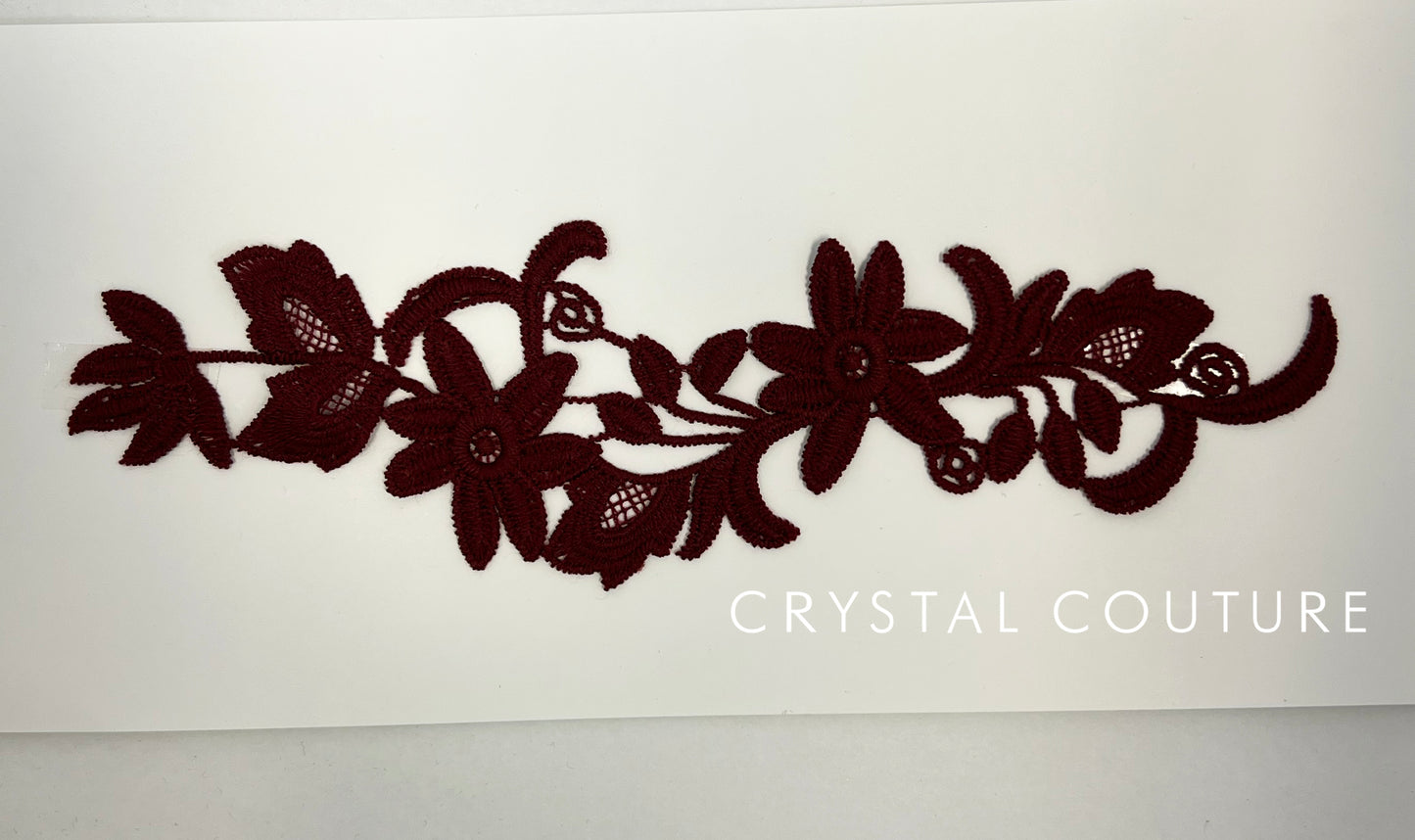 Burgundy Embroidered Floral Applique