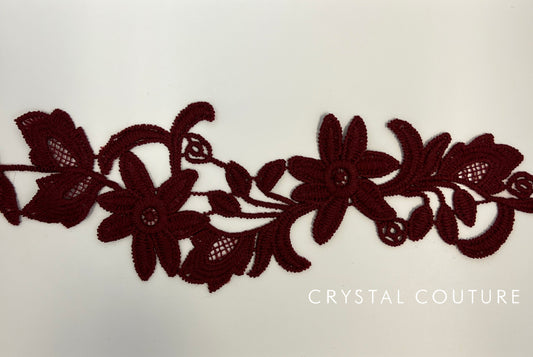 Burgundy Embroidered Floral Applique