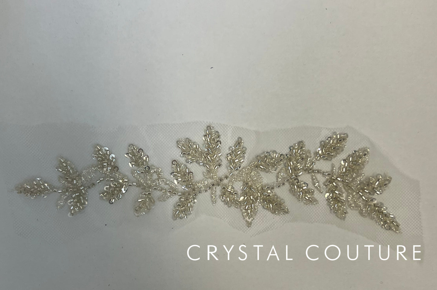 Silver Embroidered and Beaded Leafy Applique