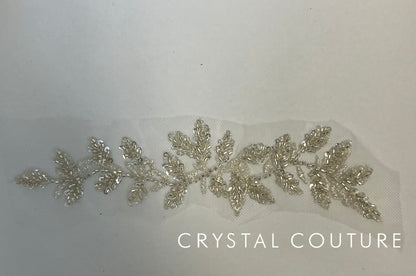 Silver Embroidered and Beaded Leafy Applique