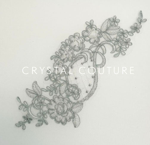 Gray Embroidered Floral Applique
