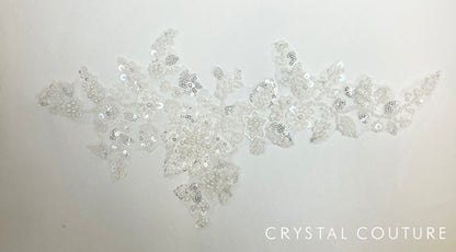 White Embroidered Beaded Floral Applique with Sequins