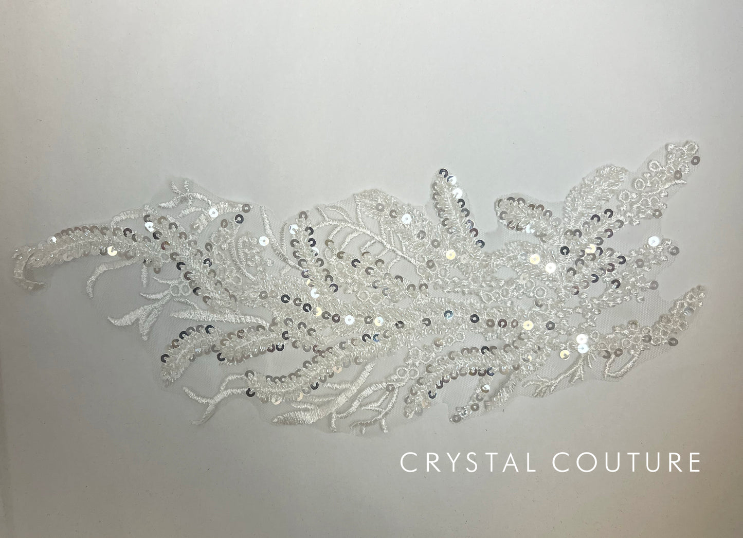 White Embroidered Beaded Feathery Applique with Sequins and Beads