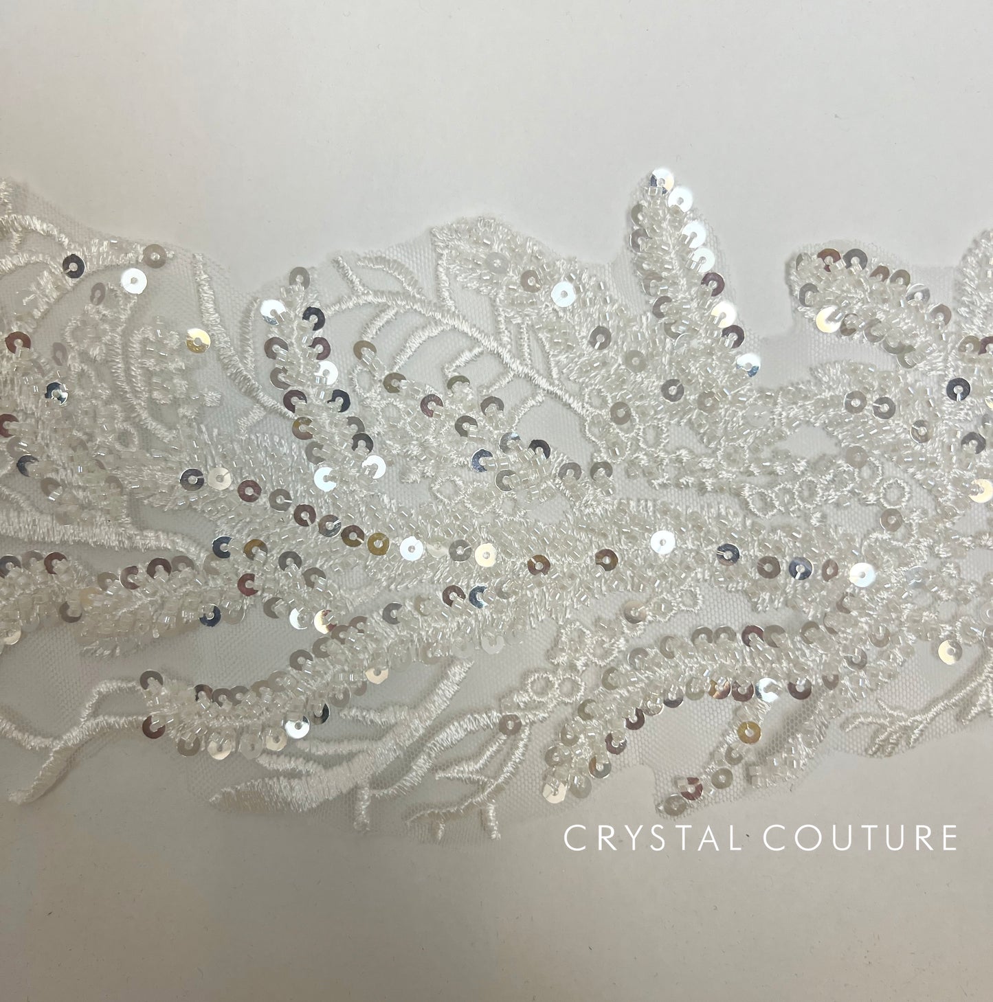White Embroidered Beaded Feathery Applique with Sequins and Beads