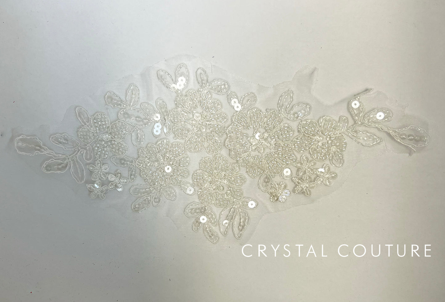 White Embroidered and Beaded Floral Applique