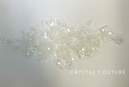 White Embroidered and Beaded Floral Applique