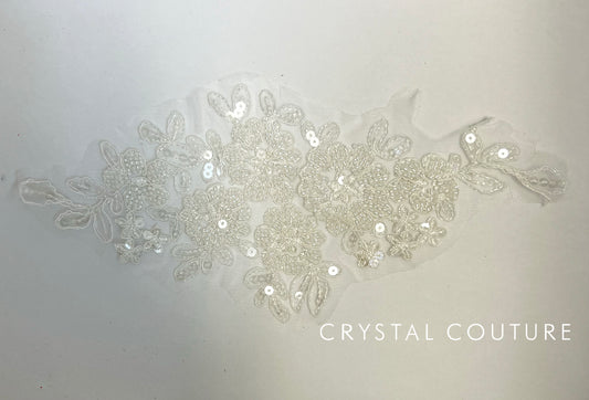 White Embroidered and Beaded Floral Applique